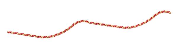 Cuerda de seda roja y dorada aislada sobre fondo blanco - Foto, Imagen