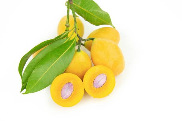 Ramo de Ciruela Mariana o Mango de Ciruela sobre un fondo blanco. Fruto aislado sobre fondo blanco. Fruta tailandesa. Dulce, Delicioso, Sabroso. - Foto, imagen