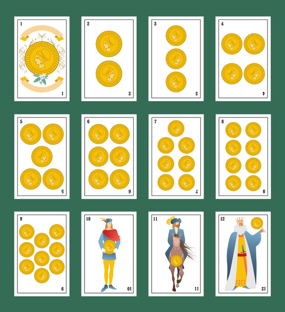 Палуба испанских игральных карт. Голды. От туза к фигурам двора - Вектор,изображение