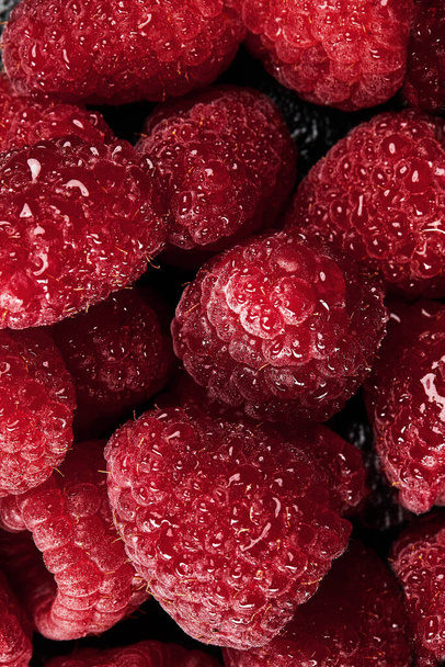 Background of ripe red raspberries, close up - Photo, Image