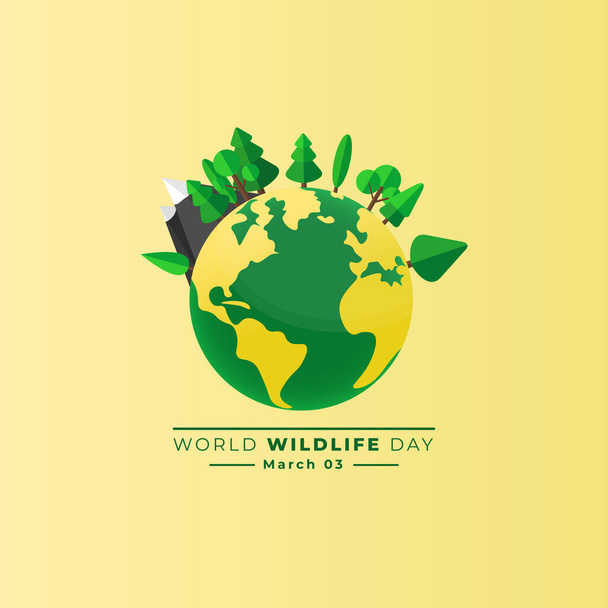 Diseño del Día Mundial de la Vida Silvestre con ilustración de vectores verdes. buena plantilla para el día de la vida silvestre o diseño ambiental - Vector, imagen