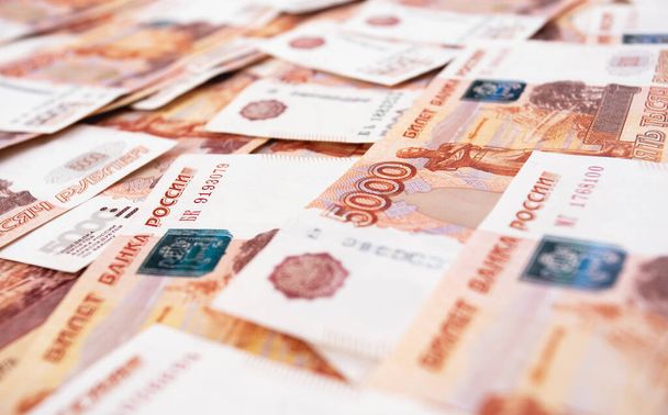 ötezer orosz pénz, rubel bankjegyek makró - Fotó, kép
