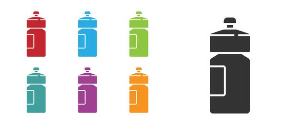 Black Fitness shaker icon isolated on white background. Sports shaker bottle with lid for water and protein cocktails. Set icons colorful. Vector. - Vector, Image