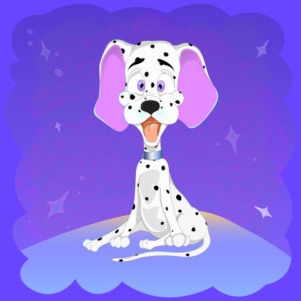  een gevlekte Dalmatische pup zit op een open plek - Vector, afbeelding