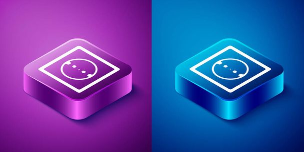 Isometric Electrical outlet icon isolated on blue and purple background. Power socket. Rosette symbol. Square button. Vector. - Vector, Image