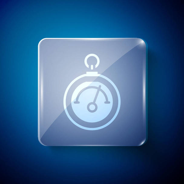 White Barometer icon isolated on blue background. Square glass panels. Vector. - Vetor, Imagem