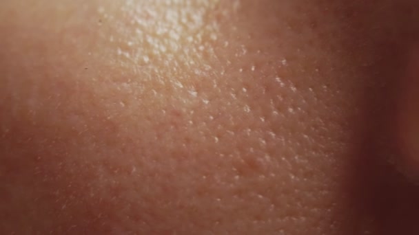 Macro-huid met vergrote poriën. Schieten van de huid van het gezicht en neus macro. - Video