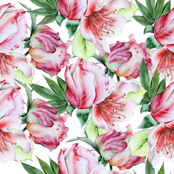 Bright seamless pattern with flowers. Rose. Watercolor illustration. Hand drawn. - Fotografie, Obrázek