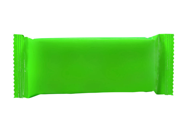 Visão superior da embalagem de lanche de bolsa de plástico para bolachas de chocolate no fundo branco - Foto, Imagem