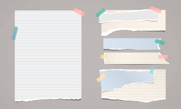 Set aus zerrissenen weißen, bunten Notizzetteln, Notizbüchern, die auf dunkelgrauen Hintergrund geklebt sind. Vektorillustration - Vektor, Bild