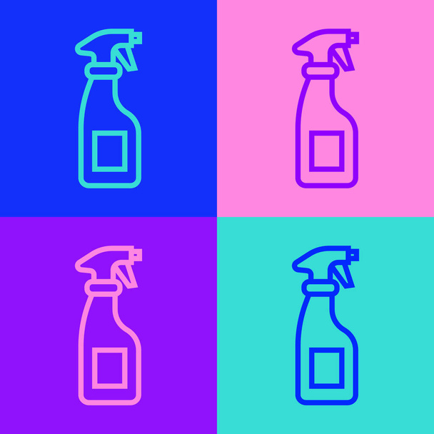 Pop art line Tisztító spray palack mosószer folyékony ikon elszigetelt színes háttér. Vektor. - Vektor, kép