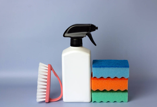 Cleaning items for wash or house cleaning. Cleaning or housekeeping concept background. Copy space.  - Photo, Image