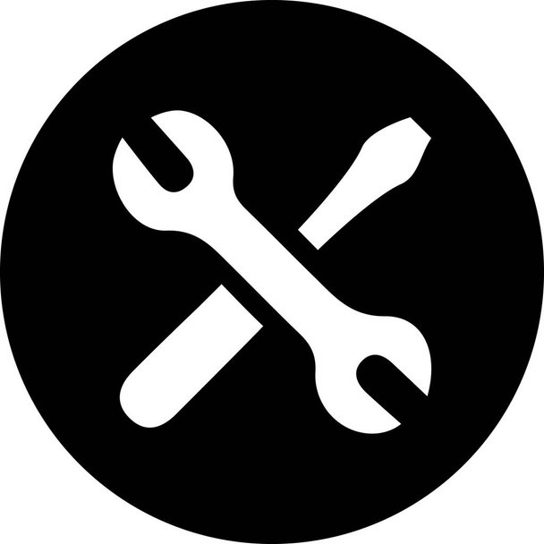 Repair tools icon vector. Black circle background. Maintenance signs and symbols. - Vetor, Imagem