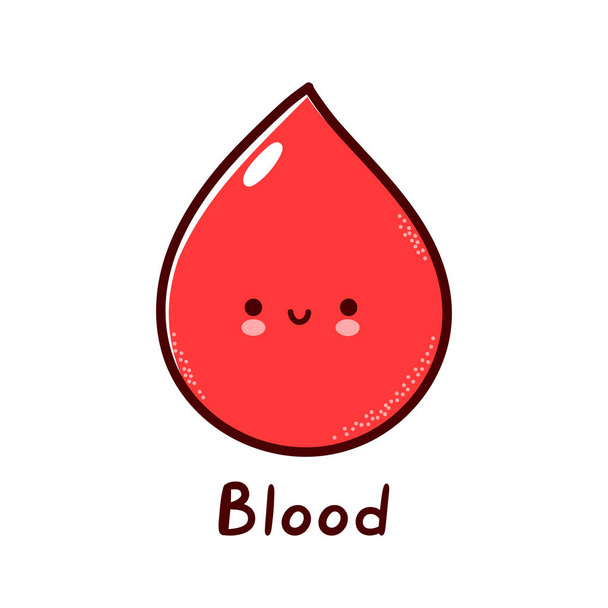 Cute happy funny human blood drop character. Vector flat line cartoon kawaii character illustration icon. Isolated on white background. Blood drop with face character mascot concept - Vector, Image