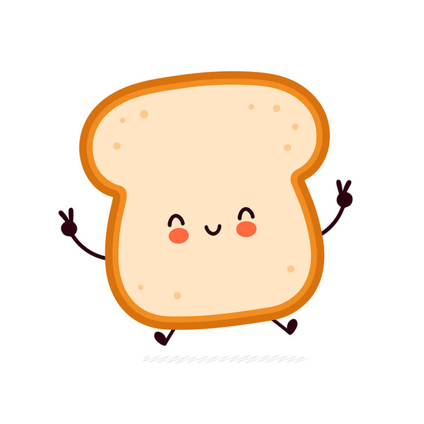 Cute funny bread toast character. Vector flat line cartoon kawaii character illustration icon. Isolated on white background. Toast with face character mascot concept - Vector, Image