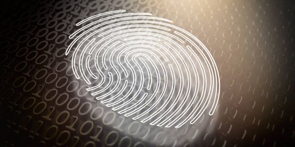 Fingerprint on binary technology futuristic background. Digital identification, access control scanner, security, biometric authorization, concept. 3D illustratio - Photo, Image
