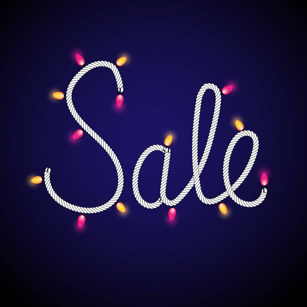 sale promotion glowing light violet, gold and pink banner with reflection and shiny garland element. - Wektor, obraz