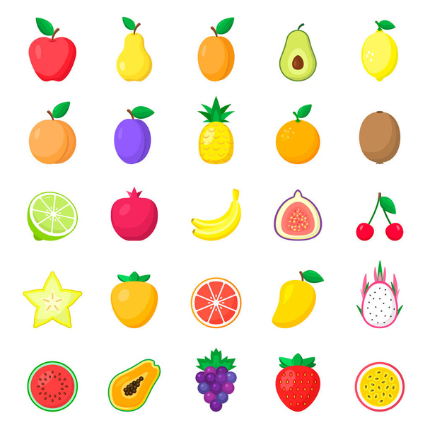 Conjunto de ícones de frutas, coleção de símbolos isolados de frutas de cor vetorial. - Vetor, Imagem