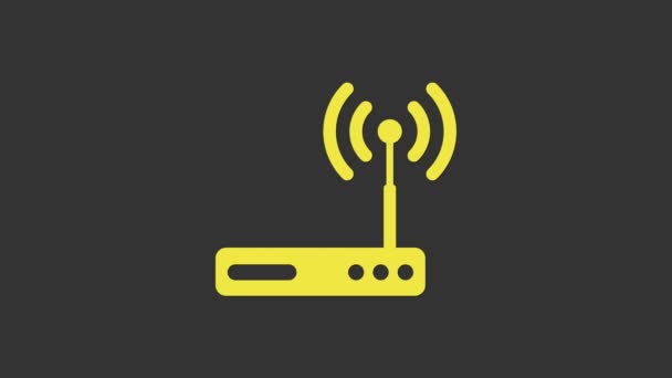 Yellow Router and wi-fi signal symbol icon isolated on grey background. Wireless ethernet modem router. Computer technology internet. 4K Video motion graphic animation - Footage, Video