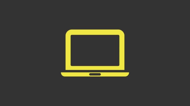 Žlutý notebook ikona izolované na šedém pozadí. Počítačový sešit s prázdnou tabulkou. Grafická animace pohybu videa 4K - Záběry, video