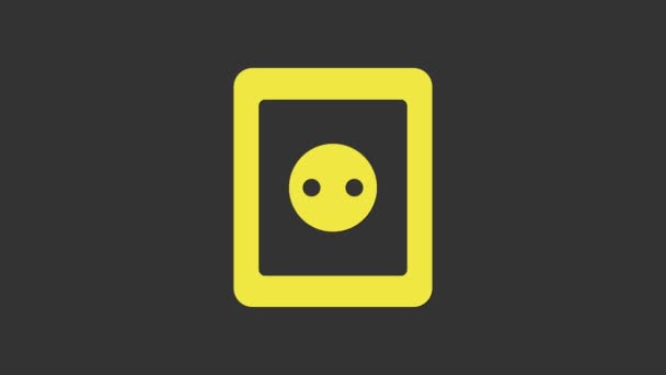 Keltainen pistorasiaan kuvake eristetty harmaalla pohjalla. Virtapistoke. Rosette-symboli. 4K Video motion graafinen animaatio - Materiaali, video