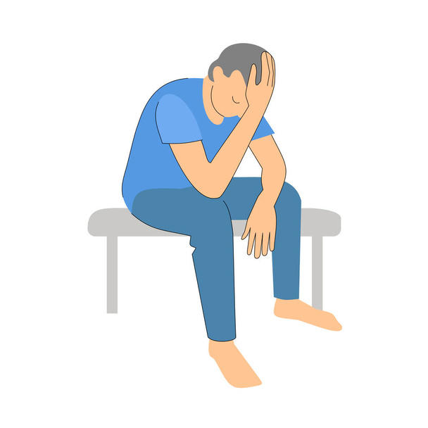 man holding his head. the person sits and thinks. sadness, feeling unwell. psychology. - Vector, Image