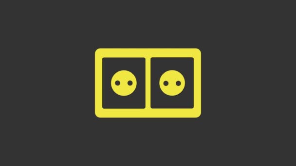 灰色の背景に分離された黄色の電気コンセントアイコン。電源ソケット。ロゼットのシンボル。4Kビデオモーショングラフィックアニメーション - 映像、動画