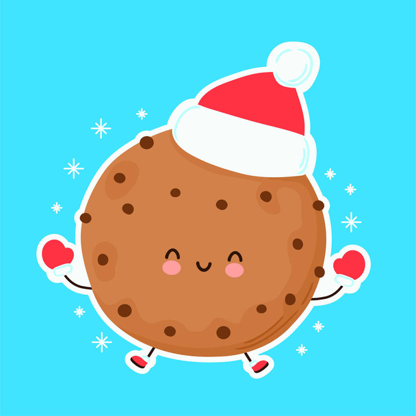Carino felice divertente biscotto di Natale. Illustrazione di stile disegnato a mano personaggio del cartone animato vettoriale. Natale, concetto di Capodanno - Vettoriali, immagini