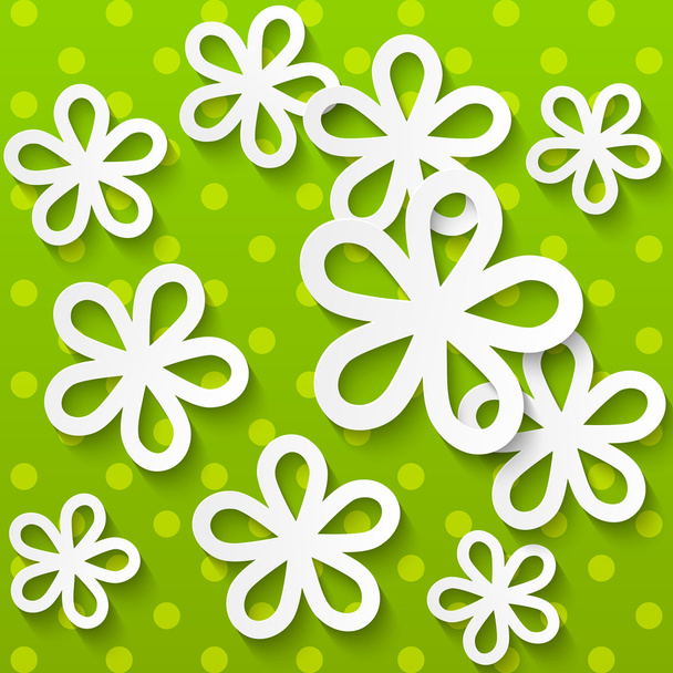 Paper flowers on green background - Vector, Image