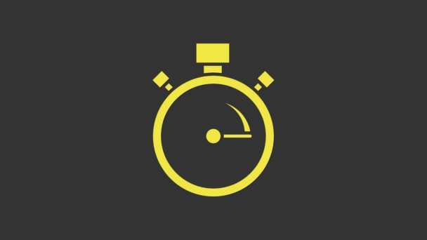 Yellow Stopwatch icon isolated on grey background. Time timer sign. Chronometer sign. 4K Video motion graphic animation - Footage, Video