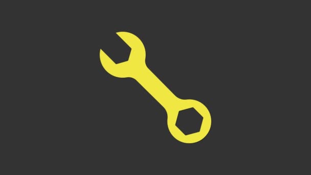 Yellow Wrench spanner icon isolated on grey background. 4K Video motion graphic animation - Footage, Video