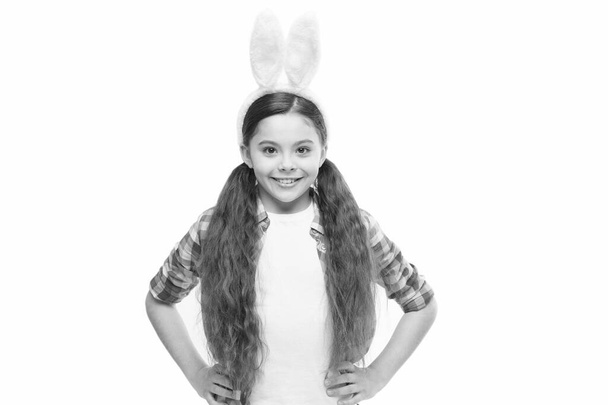 Adorable bunny. Small girl child in easter bunny style. Fashion accessory for easter costume party. Cute little girl wearing bunny ears headband. Looking pretty in easter bunny attire. Good vibes - Fotografie, Obrázek