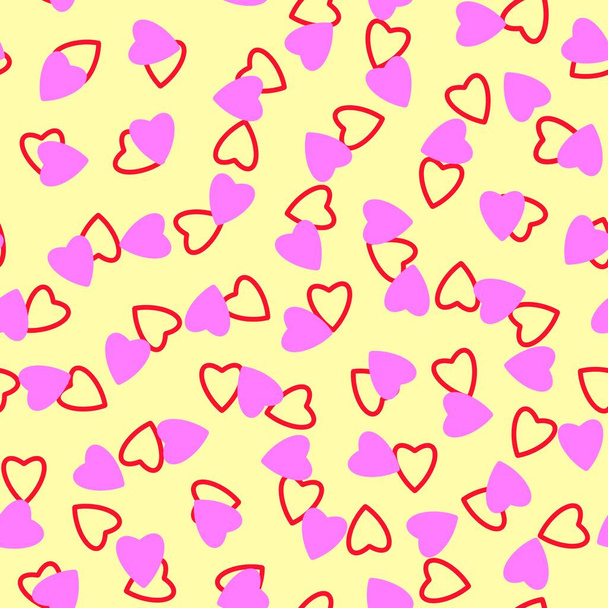 Simple hearts seamless pattern,endless chaotic texture made of tiny heart silhouettes.Valentines,mothers day background.Great for Easter,wedding,scrapbook,gift wrapping paper,textiles.Lilac,red,ivory. - Photo, Image
