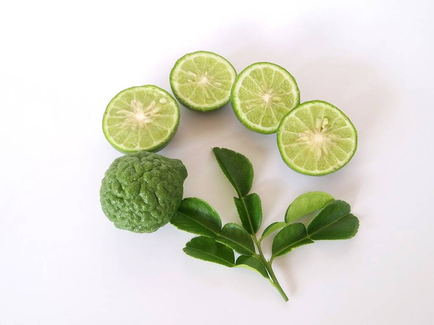 kaffir lime or bergamot on the white background - Photo, Image