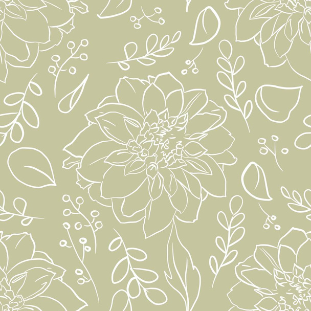 Beautiful background with hand drawn linear dahlias. Stock drawing. - Photo, Image