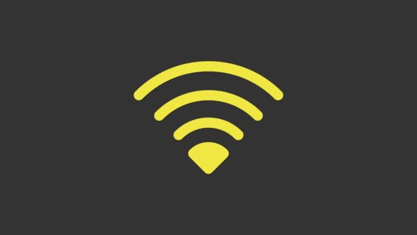 Κίτρινη εικόνα συμβόλων ασύρματου δικτύου Wi-Fi απομονωμένη σε γκρι φόντο. 4K Γραφική κίνηση κίνησης βίντεο - Πλάνα, βίντεο