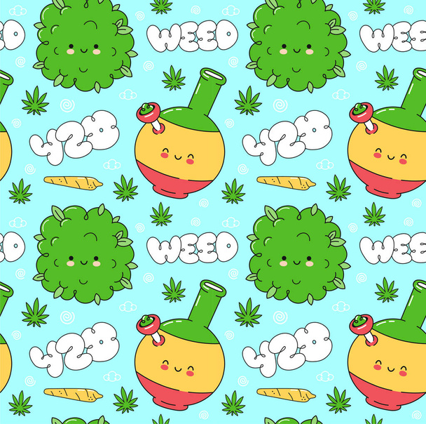 Wiet marihuana naadloos patroon. Vector platte cartoon kawaii karakter illustratie pictogram ontwerp. Trippy, onkruid, 420 patroon concept - Vector, afbeelding