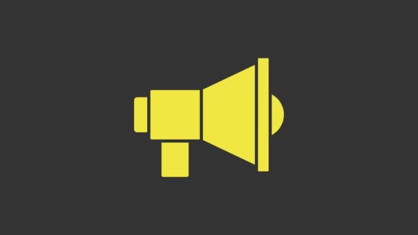 Κίτρινη εικόνα Megaphone απομονωμένη σε γκρι φόντο. Υπογραφή ομιλητή. 4K Γραφική κίνηση κίνησης βίντεο - Πλάνα, βίντεο