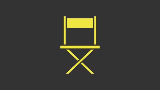 Icona della sedia del regista giallo isolata su sfondo grigio. Industria cinematografica. Animazione grafica 4K Video motion - Filmati, video