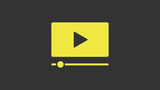 Yellow Online reproduzir ícone de vídeo isolado no fundo cinza. Tira de filme com sinal de jogo. Animação gráfica em movimento de vídeo 4K - Filmagem, Vídeo