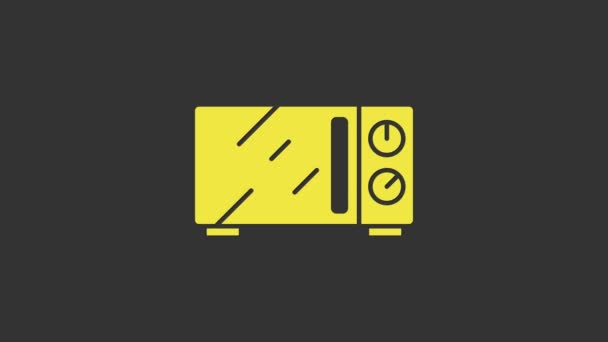 Icono del horno de microondas amarillo aislado sobre fondo gris. Icono de electrodomésticos. Animación gráfica de vídeo 4K - Metraje, vídeo