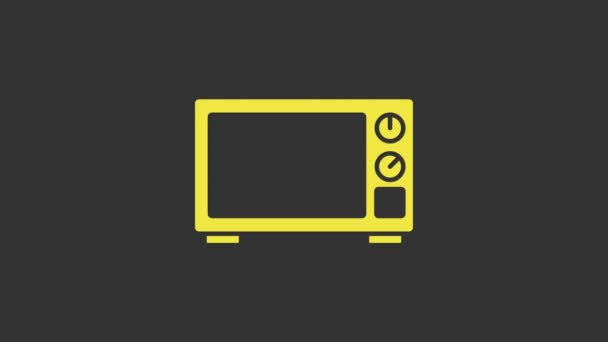 灰色の背景に隔離された黄色の電子レンジアイコン。家電製品のアイコン。4Kビデオモーショングラフィックアニメーション - 映像、動画