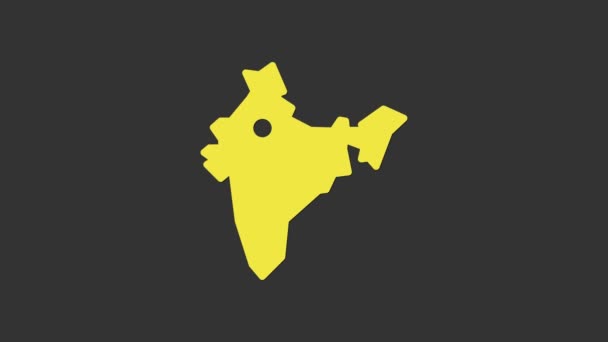 Ícone de mapa amarelo da Índia isolado no fundo cinza. Animação gráfica em movimento de vídeo 4K - Filmagem, Vídeo