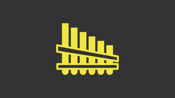 Yellow Pan flute icon isolated on grey background. Traditional peruvian musical instrument. Zampona. Folk instrument from Peru, Bolivia and Mexico. 4K Video motion graphic animation - Footage, Video