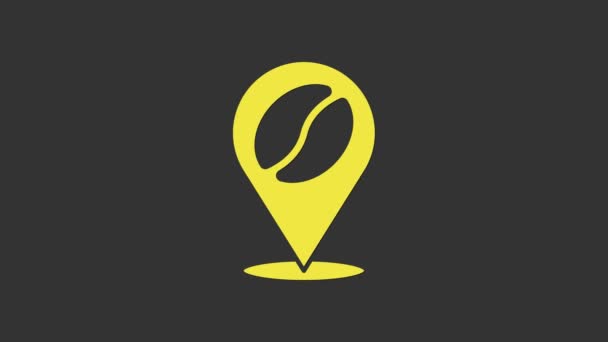 Emplacement jaune avec icône de grain de café isolé sur fond gris. Animation graphique de mouvement vidéo 4K - Séquence, vidéo