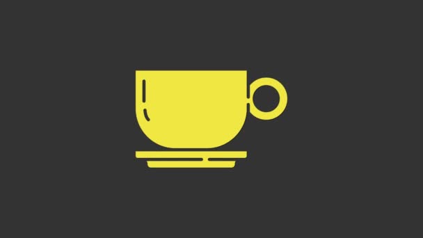 Icono de taza de café amarillo aislado sobre fondo gris. Taza de té. Café caliente. Animación gráfica de vídeo 4K - Metraje, vídeo