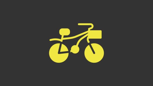 グレーの背景に黄色の自転車アイコンを隔離。自転車レースだ。極端なスポーツだ。スポーツ用具。4Kビデオモーショングラフィックアニメーション - 映像、動画