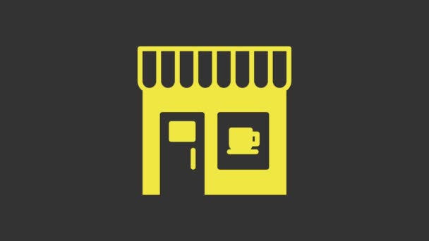 Ikona żółtej kawiarni odizolowana na szarym tle. 4K Animacja graficzna ruchu wideo - Materiał filmowy, wideo