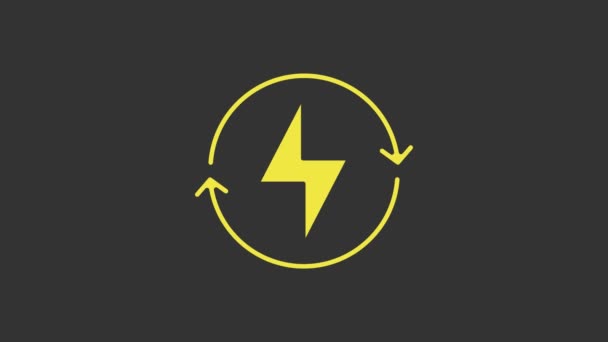 Gelbes Blitz-Symbol isoliert auf grauem Hintergrund. Blinkzeichen. Laden Sie Flash-Symbol. Blitzschlag. Blitzschlag. 4K Video Motion Grafik Animation - Filmmaterial, Video