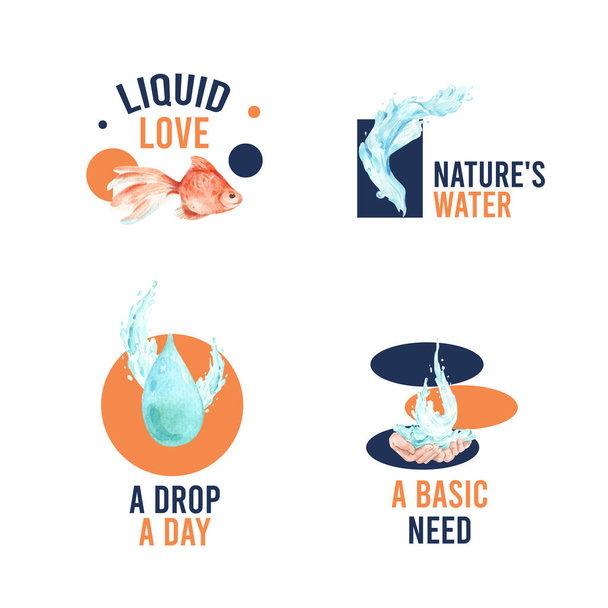 Conception de logo avec le concept de journée mondiale de l'eau illustration vectorielle aquarelle - Vecteur, image